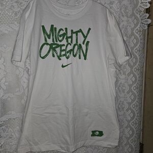 Nike White Tee with Green Mighty Oregon Graphic
